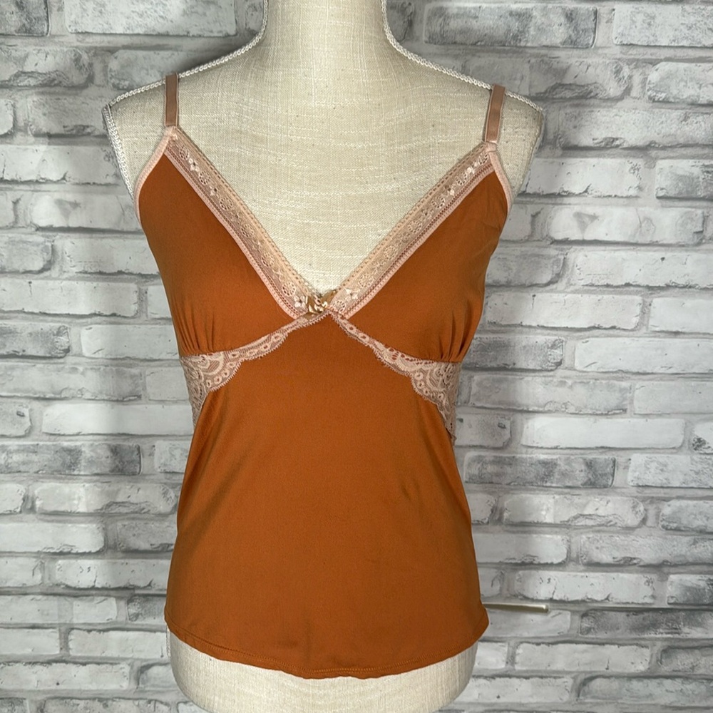 Midnight Coco Orange Lace Camisole Silky Top